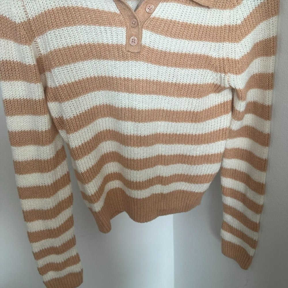 American Eagle Womens Sweater Small Polo four buttons Brown & White Long Sleev